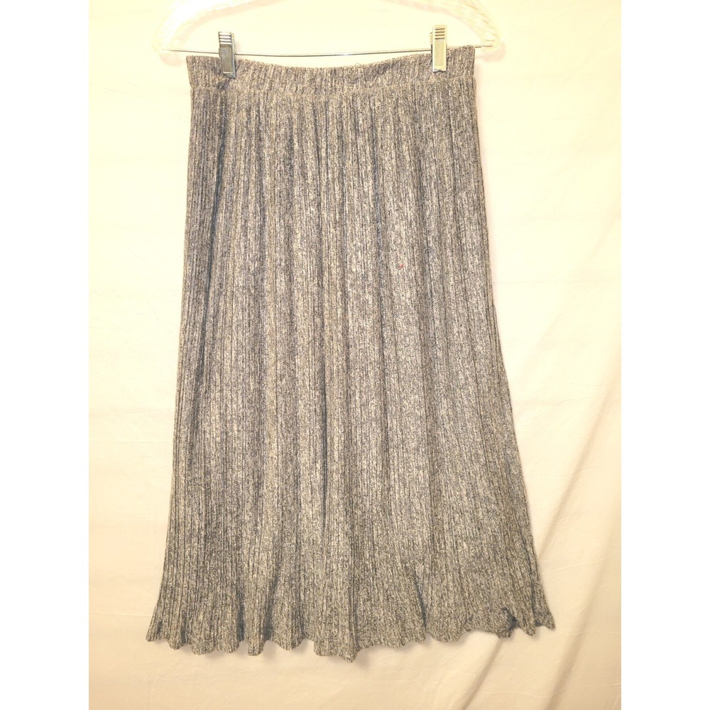 Gray Heather Pleated Midi Skirt Black White Marl Elastic Waist M NEW Office Boho